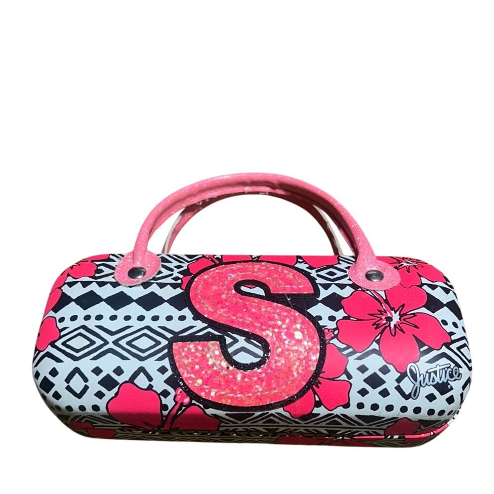 Justice girl's hard eyeglass case pink glitter S